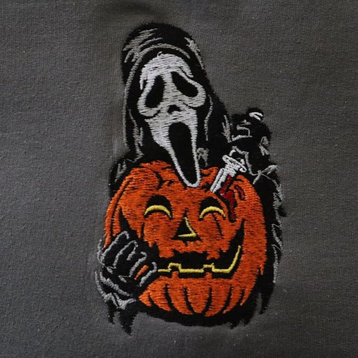 Screaming Ghost with Pumpkin Embroidered Sweatshirt
