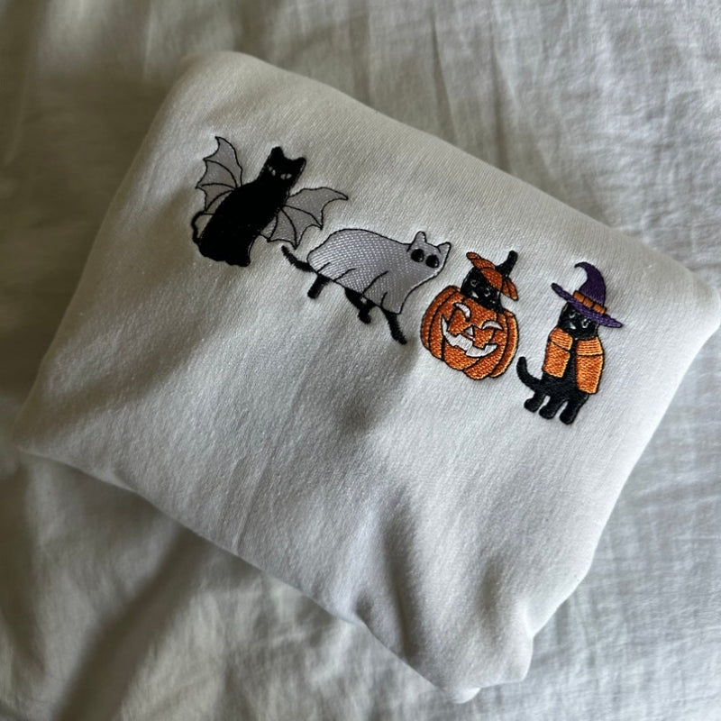 Halloween Embroidered Cute Scary cat Sweatshirt