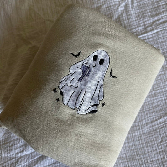 Halloween Embroidered Basic Ghosty Sweatshirt