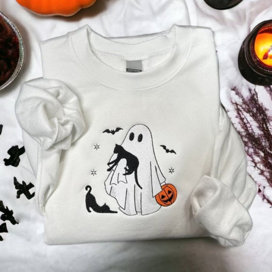 Halloween Embroidered Cute Ghost Sweatshirt